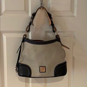 Dooney & Bourke zip top canvas bag w navy leather